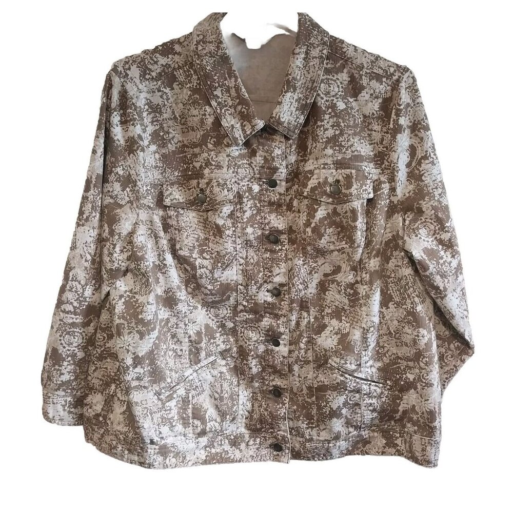 CL Banks Shacket Woman's  Brown & White Patterned Button-Front Jacket Lightweigh